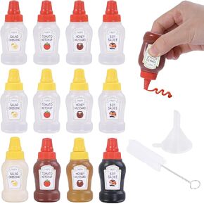 DualFerv 12Pcs Mini Ketchup Bottles, Portable Mini Squeeze Bottle, Mini Sauce Condiment Bottles and Dressing to Go for Lunch(25ml/0.88oz)