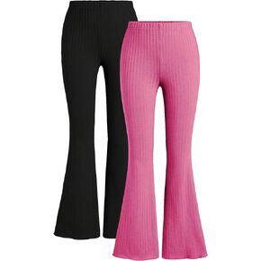 WDIRARA Girl's 2 Piece Elastic Waist Flare Bell Bottom Ribbed Knit Long Pants