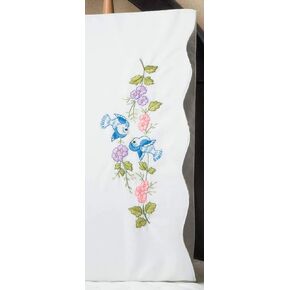 Tobin Stamped Pillowcases, Bluebirds, 20" x 30" Embroidery Kit, Blue