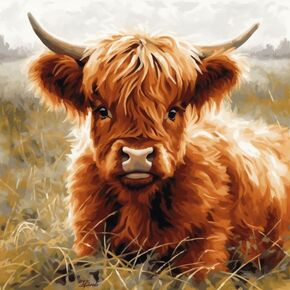 Highland Cow in Grass 11CT Cross Stitch Kits for Beginners Color Printed Stamped Cross-Stitch Supplies Needlework Printed Embroidery Kits DIY Kits Needlepoint Starter Kits 50x50cm(X69)