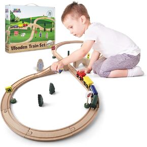 Play Build Wooden Train Set, Complete Toddler Train Set, Interactive Play & Learn Set, Creative Wooden Train Track Design, Premium Quality, Ages 3+ (100 Piece Set)