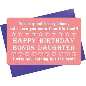 TGCNQ Bonus Daughter Birthday Card Stepdaughter Birthday Gifts - Engraved Wallet Card, Happy Birthday Bonus Daughter, I Wish You Nothing But The Best