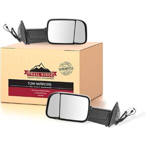 Trail Ridge Tow Mirror Power Folding Heated Signal Puddle Black Pair Set for Ram