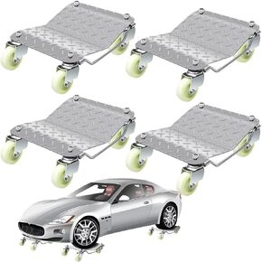 Set of 4 Car Dolly, Heavy Duty Wheel Dolly Car Stakes, Steel 6000 Lbs Capacity Auto Vehicle Moving Dolly with 360 Degree Wheels for Vehicle Storage Furniture Mover Trailer, 16" x 13"(Black)