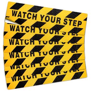 Anley 24 X 6 Inch Watch Your Step Floor Decal Stickers - Anti-Slip Abrasive Surface & Premium Self-Adhesive Backing - Enhance Safety and Prevent Accident Caution Sign for Workplace Safety (Pack of 6)