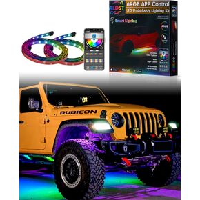 ALDST 2 Piece Car Underglow Light Kit 144 LEDs ARGB, with Wireless APP Remote Control,Underglow Kit with Two Music Modes Switchable, Suitable for Cars,Trucks, SUV, Motorcycle(142Inch)