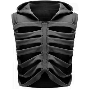 CsunYuk Women Skeleton Vest Gothic Hoodies Sleeveless Waistcoat Spring Autumn Outerwear Clothes for Men Y2K Unisex