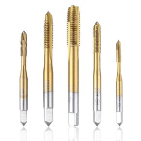 Bestgle 5Pcs High Speed Steel HSS 6542 Spiral Point Threading Tap, Titanium Coated Machine Taps Machining Screw Thread Tap Set Metric M3x0.5, M4x0.7, M5x0.8, M6x1.0, M8x1.25
