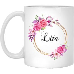Lita Flower Novelty Coffee Mug Gift For Mother's Day - Lita Pink Flowers On Gold Frame - New Lita Mug Flower - Birthday Gifts For Lita - Lita Coffee Mug 11oz,MUG-GBH52DZQPY-11oz