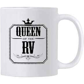 كوب Casitika Queen of the RV سيراميك سعة 11 أونصة. عناصر رائعة وفريدة من نوعها لعربة التخييم الخاصة بك. فكرة الكوب لأمي أو صديقة. كأس رحلة الطريق.