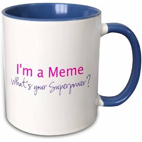 3dRose I'M A Meme What's Your Superpower-Hot Funny Gift for Grandma Mug, 1 Count (Pack of 1), Black/Pink