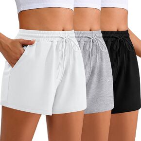 Neer 3 Pack Womens Sweat Shorts Comfy Casual Lounge Drawstring High Waist Shorts Summer Athletic Shorts with Pocket 2025
