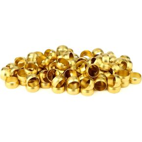 GASHER 100PCS Brass Compression Fitting, Brass Compression Sleeve Ferrules 1/2" Tube OD