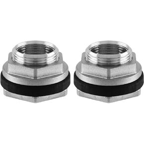 Litoexpe 3/4" NPT Female Thread Bulkhead Water Tank Fitting with Rubber Ring Stablizing, 304 Stainless Steel Thru-bulk Fitting (2 Pack)