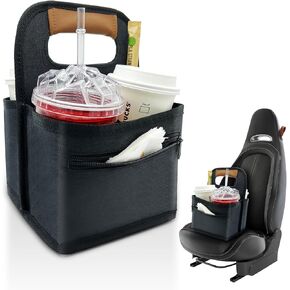Reusable Coffee Cup or Cans Carrier, Take Out Cup Holder, Handle Tote Bag Drink Holder with 2 Organizer Pockets for Hot & Cold Beverages, for Delivery and Take Out (Neoprene Gray)