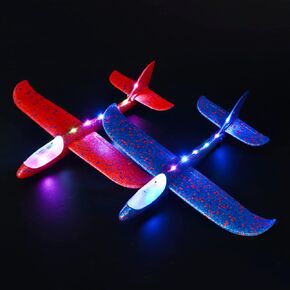 2 Pack LED Airplane Launcher Toys, 17.5" Large Throwing Foam Plane, 2 Flight Mode Catapult Plane for Kids, Outdoor Sport Flying Toys for 3 4 5 6 7 8 9 10 12 Year Old Boys Girls