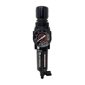 مرشح/منظم مجموعة Norgren Excelon، 1/4 بوصة NPT، ضبط المقبض، تصريف تلقائي، وعاء معدني طويل، 40 ميكرون، تخفيف، 5-150 رطل لكل بوصة مربعة، مع مقياس in Kuwait