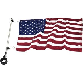 MARINE CITY 304 Grade Stainless Steel Bright Polished Sturdy Rail Mount Flag Staff Pole with Adjustable Rail Clamp for 1-1/4 Inches or 1-1/2 Inches Diameter Rails and 12 x 18 Inches US Flag