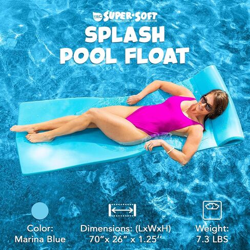 TRC Recreation Splash Buoyant Vinyl Coated Foam Floating Mat Swimming Pool Lounger Water Raft with Supportive Roll Pillow, Marina Blue in Saudi Arabia