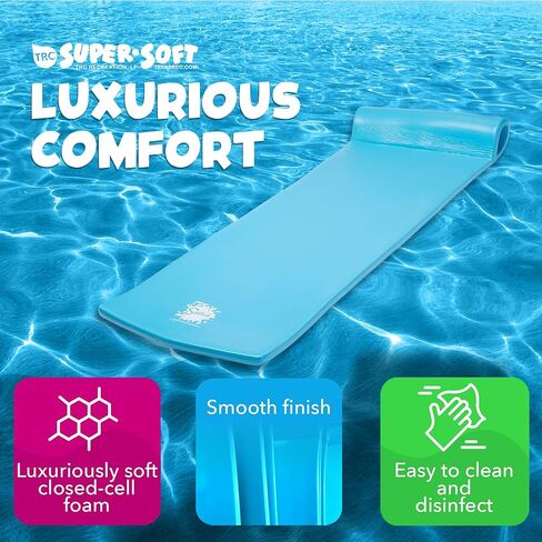 TRC Recreation Splash Buoyant Vinyl Coated Foam Floating Mat Swimming Pool Lounger Water Raft with Supportive Roll Pillow, Marina Blue in Saudi Arabia