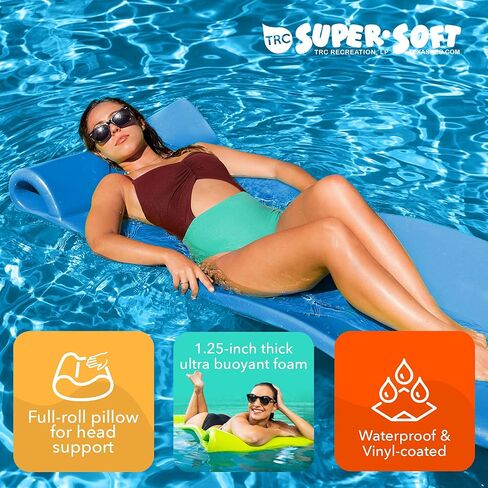 TRC Recreation Splash Buoyant Vinyl Coated Foam Floating Mat Swimming Pool Lounger Water Raft with Supportive Roll Pillow, Marina Blue in Saudi Arabia