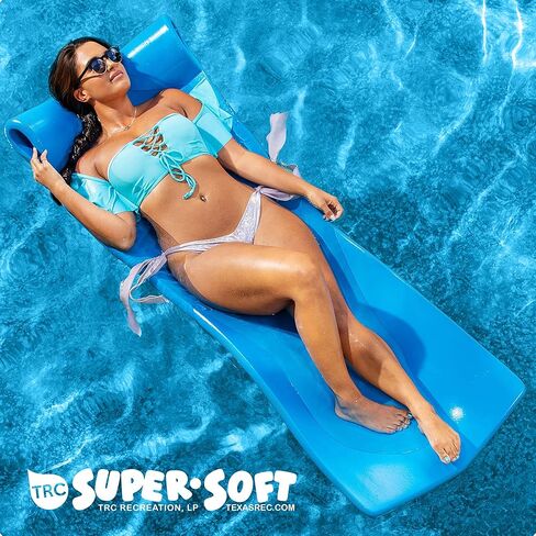 TRC Recreation Splash Buoyant Vinyl Coated Foam Floating Mat Swimming Pool Lounger Water Raft with Supportive Roll Pillow, Marina Blue in Saudi Arabia