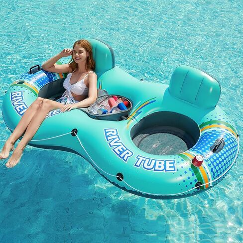 Jasonwell Inflatable River Tube Float - 2 Person Heavy Duty River Float Pool Floats with Removable Cooler Lake Water Tubes for Floating River Raft Lounge Floatie with 2 Cup Holders for Adults in Saudi Arabia