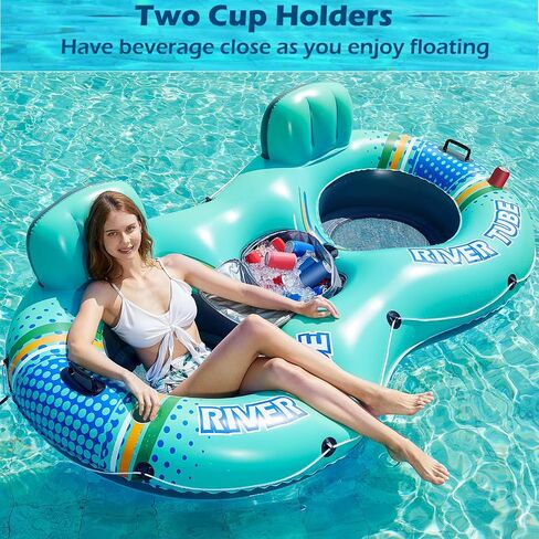 Jasonwell Inflatable River Tube Float - 2 Person Heavy Duty River Float Pool Floats with Removable Cooler Lake Water Tubes for Floating River Raft Lounge Floatie with 2 Cup Holders for Adults in Saudi Arabia