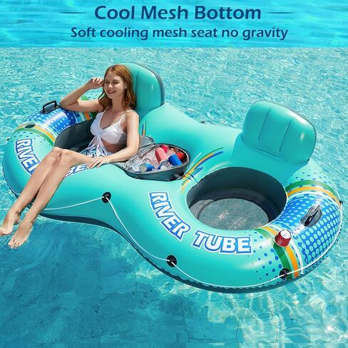 Jasonwell Inflatable River Tube Float - 2 Person Heavy Duty River Float Pool Floats with Removable Cooler Lake Water Tubes for Floating River Raft Lounge Floatie with 2 Cup Holders for Adults in Saudi Arabia