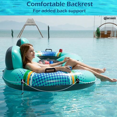 Jasonwell Inflatable River Tube Float - 2 Person Heavy Duty River Float Pool Floats with Removable Cooler Lake Water Tubes for Floating River Raft Lounge Floatie with 2 Cup Holders for Adults in Saudi Arabia