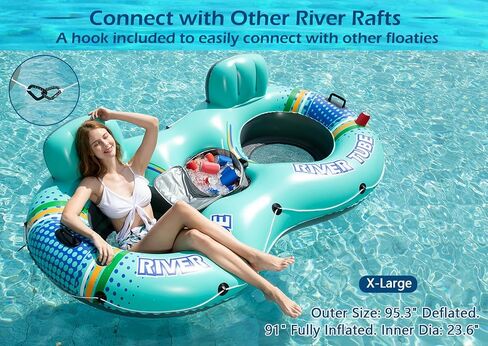 Jasonwell Inflatable River Tube Float - 2 Person Heavy Duty River Float Pool Floats with Removable Cooler Lake Water Tubes for Floating River Raft Lounge Floatie with 2 Cup Holders for Adults in Saudi Arabia