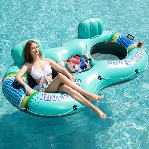 Jasonwell Inflatable River Tube Float - 2 Person Heavy Duty River Float Pool Floats with Removable Cooler Lake Water Tubes for Floating River Raft Lounge Floatie with 2 Cup Holders for Adults in Saudi Arabia