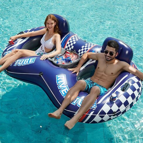 Jasonwell Inflatable River Tube Float - 2 Person Heavy Duty River Float Pool Floats with Removable Cooler Lake Water Tubes for Floating River Raft Lounge Floatie with 2 Cup Holders for Adults in Saudi Arabia