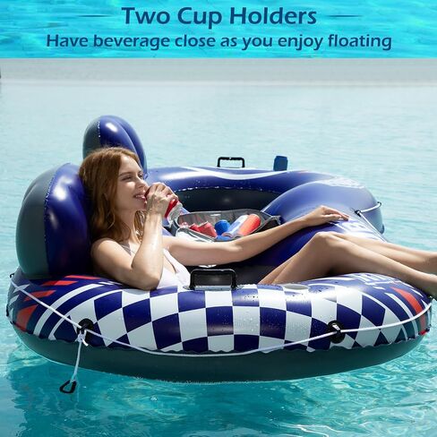 Jasonwell Inflatable River Tube Float - 2 Person Heavy Duty River Float Pool Floats with Removable Cooler Lake Water Tubes for Floating River Raft Lounge Floatie with 2 Cup Holders for Adults in Saudi Arabia