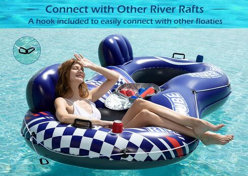 Jasonwell Inflatable River Tube Float - 2 Person Heavy Duty River Float Pool Floats with Removable Cooler Lake Water Tubes for Floating River Raft Lounge Floatie with 2 Cup Holders for Adults in Saudi Arabia