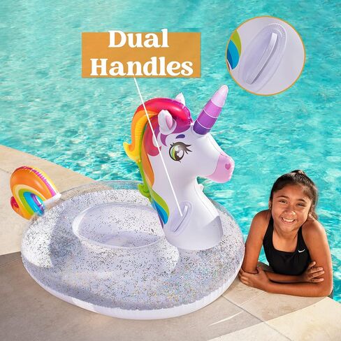 JOYIN Unicorn Pool Float Kids - Inflatable Rainbow Unicorn Floaty with Glitters Fun Pool Floats, Ride On Unicorn Beach Lake Floaties Raft Lounge, Party in Summer Decorations Pool Toys for Kids in Saudi Arabia