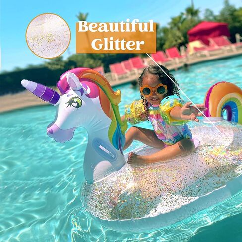JOYIN Unicorn Pool Float Kids - Inflatable Rainbow Unicorn Floaty with Glitters Fun Pool Floats, Ride On Unicorn Beach Lake Floaties Raft Lounge, Party in Summer Decorations Pool Toys for Kids in Saudi Arabia