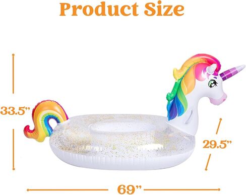 JOYIN Unicorn Pool Float Kids - Inflatable Rainbow Unicorn Floaty with Glitters Fun Pool Floats, Ride On Unicorn Beach Lake Floaties Raft Lounge, Party in Summer Decorations Pool Toys for Kids in Saudi Arabia