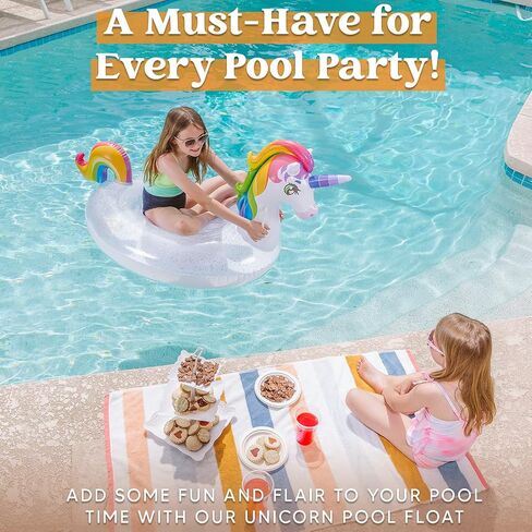 JOYIN Unicorn Pool Float Kids - Inflatable Rainbow Unicorn Floaty with Glitters Fun Pool Floats, Ride On Unicorn Beach Lake Floaties Raft Lounge, Party in Summer Decorations Pool Toys for Kids in Saudi Arabia