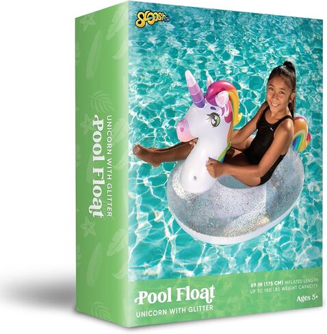 JOYIN Unicorn Pool Float Kids - Inflatable Rainbow Unicorn Floaty with Glitters Fun Pool Floats, Ride On Unicorn Beach Lake Floaties Raft Lounge, Party in Summer Decorations Pool Toys for Kids in Saudi Arabia