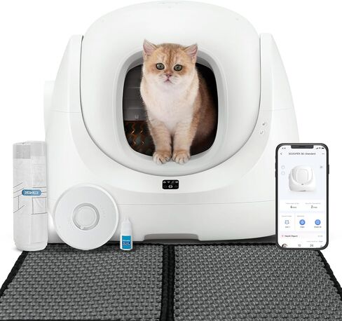 مغرفة صندوق فضلات القطط الأوتوماتيكية من كاتلينك SE مع حصيرة فضلات للقطط المتعددة مع تطبيق، والتحكم في الرائحة، ومراقبة الصحة، كبير جدًا، صندوق فضلات القطط الذكي (SE) in Kuwait