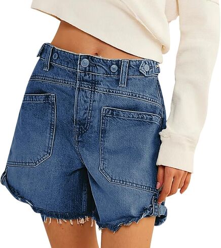 EZAPINE Women Mid Waist Jean Shorts Raw Hem Trendy Folded Hem Denim Short Jeans in Saudi Arabia