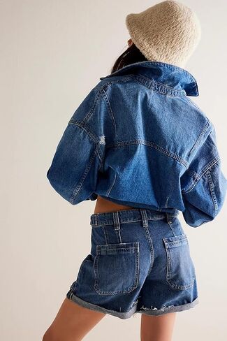 EZAPINE Women Mid Waist Jean Shorts Raw Hem Trendy Folded Hem Denim Short Jeans in Saudi Arabia