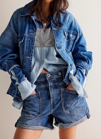 EZAPINE Women Mid Waist Jean Shorts Raw Hem Trendy Folded Hem Denim Short Jeans in Saudi Arabia