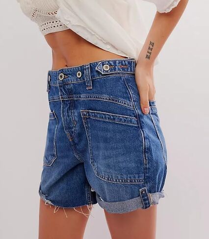 EZAPINE Women Mid Waist Jean Shorts Raw Hem Trendy Folded Hem Denim Short Jeans in Saudi Arabia