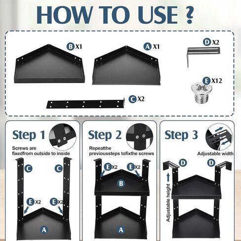 Pelopy 2 قطعة طبقات مزدوجة رف مقصورة مكتب ارتفاع قابل للتعديل رف زاوية مقصورة سوداء معلقة ملحقات مقصورة لديكور المكتب in Kuwait