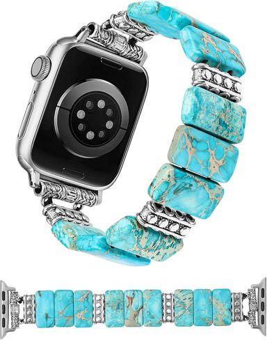 Moolia Natural Stone Bracelet Compatible with Apple Watch Band 41/40/38/42/44/45/49mm Women, Handmade Elastic Solo Loop Beaded Western Vintage Strap for iWatch Series 9 8 7 6 5 4 3 2 1 SE/Ultra in Saudi Arabia