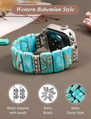 Moolia Natural Stone Bracelet Compatible with Apple Watch Band 41/40/38/42/44/45/49mm Women, Handmade Elastic Solo Loop Beaded Western Vintage Strap for iWatch Series 9 8 7 6 5 4 3 2 1 SE/Ultra in Saudi Arabia