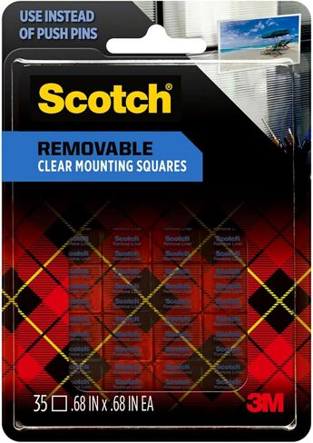 Scotch Removable Clear Double-Sided Mounting Squares, 35 Counts, 0.68" x 0.68" in, Holds Up To 1 lbs., Removes Easily Without Leaving Any Residue, Designed for Hanging Artwork, Photos & Cards (859) in Saudi Arabia