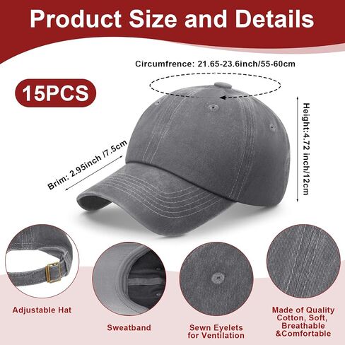 Yahenda 15 Pcs Washed Plain Baseball Cap Vintage Cotton Washed Baseball Cap Adjustable Distressed Hat for Unisex in Saudi Arabia